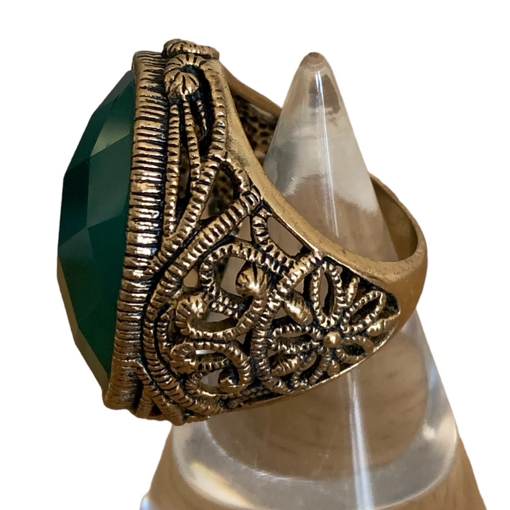 BARSE Thailand Brass Green Faceted Agate Ornate Woman’s Ring Jewelry - Picture 3 of 6